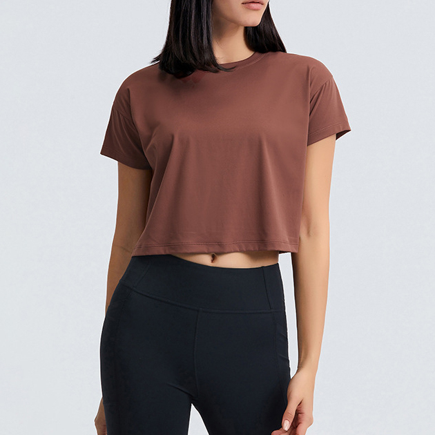 Crop Top High Quality Blank Skin Friendly Breathable Cropped Sport Yoga T Shirts Women
