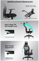 Chaise de bureau exécutive moderne à accoudoirs réglables, siège confortable en PP, cadre en nylon noir, ergonomique, pour bureau à domicile, maille respirante, réglable en hauteur