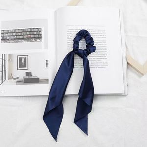 Wholesale Sweet Satin Silk Scrunchy Hair <b>Ties</b> Vintage Pure Color Bow Knot Long Ribbon Hair Scrunchies for Women - Product Image 4