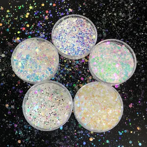 Preço de fábrica flocos arco-íris glitter poliéster branco iridescente glitter