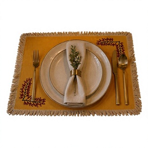 Yellow Fringe Embroidered Place <b>Mat</b> Rectangular <b>Table</b> <b>Mat</b> <b>Dinner</b> <b>Table</b> Decor for Home Dining Party - Product Image 1