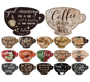 Putuo Decor Coffee Cup Shape Wooden Wall Sign Hanging Plaque Home Pantry Coffee Bar Decor
