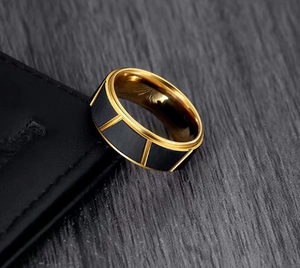 Anillo de Hombre DFR05 Elegante de Acero Inoxidable, Clásico en Negro y Dorado, Anillo de Pareja con Personalidad y Temperamento, Regalo de Boda o Cumpleaños - Product Image 2
