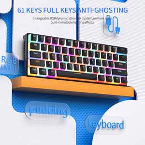 For KA616 60 Percent Tkl 61 Keys Pudding Keycaps Red Switch RGB Backlit Hot Swap <b>USB</b> Type-C Wired Gaming <b>Keyboard</b> KA616 61 Keys - Product Image 4