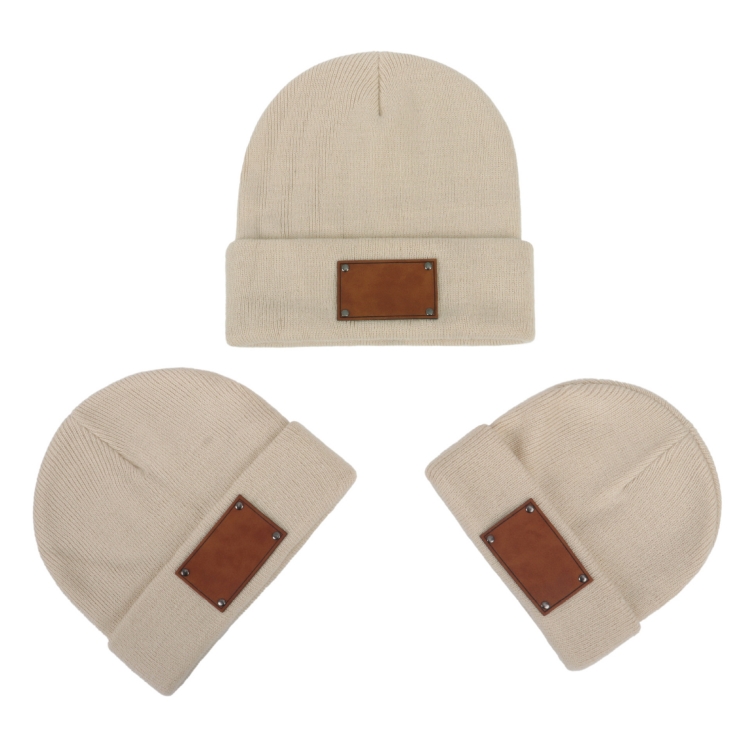 Factory Price Sale Warm Comfortable 0-3 Years Old Knitted Bean Hat with Leather Patch Decoration for Outdoor and Travel Scenes