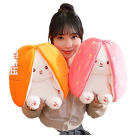 Peluche Lapin Fraise Mignon Populaire, Doudou Transformable Fruits et Carottes, Poupée Bébé Lapin en Peluche