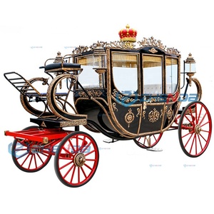 Luxury Royal Crown Horse Drawn Carriage Black Golden Wedding Horse Cart For Ceremony - Product Image 1