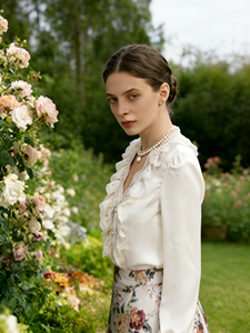 SWEET BABE เสื้อเบลาส์คอวีหรูหราพร้อมแขนพอง |   มีไซส์พลัสไซส์ให้เลือก |   สไตล์วินเทจฝรั่งเศสอเนกประสงค์ - Product Image 2