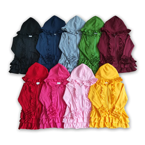 Sudadera con capucha y cremallera de manga larga con volantes para niñas, 9 colores sólidos, al por mayor - Product Image 1