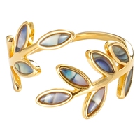 Anillo Abierto Ajustable de Acero Inoxidable con Diseño de Hoja Esmaltada y Baño de Oro de 18K, Joyería Moderna Unisex