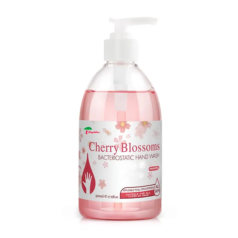 Jabón líquido con fragancia de flor de cerezo marca privada personalizada al por mayor Rayshine para esterilización de lavado de manos con cabezal de bomba 500ml