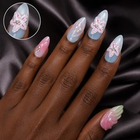 Faux ongles personnalisés 3D à presser, longs, en forme d'amande, avec perles, dégradé brillant, gel et strass, vente en gros OEM