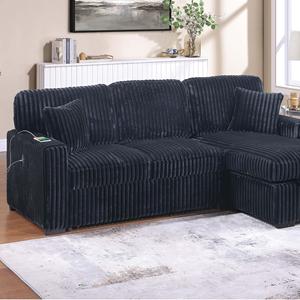 Divano Letto Sezionale Convertibile 2 Pezzi Stile Moderno con Tavolino Estraibile, Portabicchieri, Porta USB, Chaise Longue e Cuscini Abbinati, con Contenitore - Product Image 1