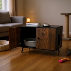 กล่องทรายแมว ทรงสี่เหลี่ยมผืนผ้า ทำจากไม้ ขนาด 65 ลิตร พร้อมฉากกั้น อุปกรณ์เสริมสำหรับแมวแบบใช้มือ - Product Image 2