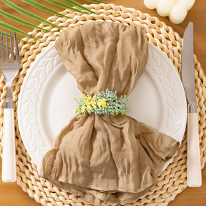 Serviette en <span class=keywords><strong>gaze</strong></span> de <span class=keywords><strong>coton</strong></span> premium, style bohème, 20x20 pouces, carrée, froissée rustique, fil de Bali, pour la décoration de table de mariage, banquet ou fête - Product Image 5