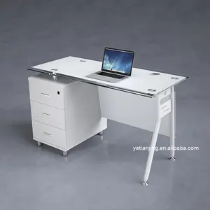 Einfache Glass tudie Home Office Möbel Arbeits computer Schreibtisch Tisch mit Schublade Escritorio de oficina