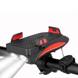 4 in 1 Bike Accessories Kit Multi-Function Bicycle Lamp with Phone Holder Light Horn Bell 2000mAh Power Bank Charr