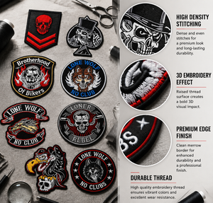 Maßgefertigter Motorrad-Club-Stil Lone Wolf Bestickter Aufnäher zum Aufbügeln für Jacken, Westen und Jeans - Product Image 2