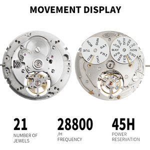 Montre mécanique pour homme en acier inoxydable avec bracelet en cuir, chronographe, cadran à cœur ouvert, saphir, mouvement automatique, fabrication OEM GM0056 - Product Image 4