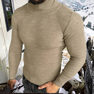 <b>Men's</b> Ribbed <b>Turtleneck</b> <b>Sweater</b> Full Sleeve Solid Color Wool/Viscose Anti-Pilling Pullover Winter Wear - Product Image 3