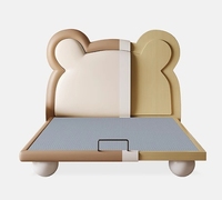 Lit d'enfant moderne de luxe taille Queen, motif ours de dessin animé mignon, revêtement en cuir, personnalisable, en bois de pin, mobilier de chambre modulaire
