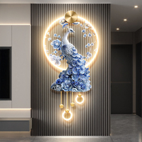Bleu blanc porcelaine paon mur Art belle fleur oiseau métal luminaires diamant brillant peintures décoratives