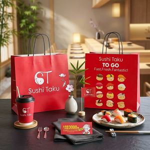 ถุงกระดาษคราฟท์รีไซเคิลย่อยสลายได้เป็นมิตรกับสิ่งแวดล้อมสำหรับขายส่ง พร้อมโลโก้สั่งทำ สำหรับบรรจุภัณฑ์อาหารซูชิแบบนำกลับบ้าน - Product Image 2