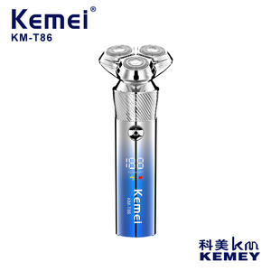 Afeitadora Eléctrica Kemei KM-T86 Plateada con Cuerpo Metálico Azul, Resistente al Agua IPX6, Carga Tipo-C, 80 Minutos de Autonomía, Recortadora de Barba - Product Image 4