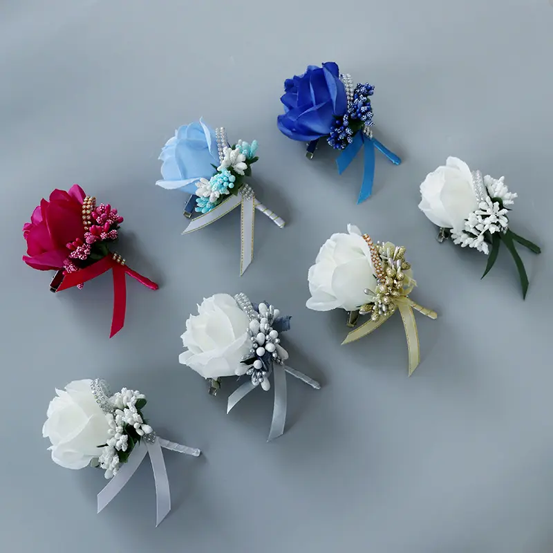 A-503 रेशम गुलाब बूटोनीयर कंचुकी क्लासिक कृत्रिम पुरूष फूल ब्रोच शादी के लिए