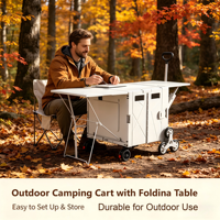 Chariot de camping extensible avec table pliante, chariot utilitaire portable avec roues tout-terrain pour pique-nique et camping en extérieur