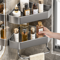 Panier de douche en métal double couche Étagère triangulaire murale Panier d'angle Porte-serviettes de salle de bain Organisateur