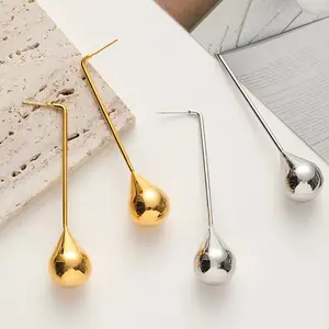 18k Real Gold Plated Copper material Water drop shape earrings metal texture long earrings simple high-end all-match earrings