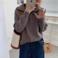 Cárdigan informal con doble cremallera para mujer, abrigo superior para Otoño Invierno, jersey de Color sólido, botón, nuevo suéter suelto para exteriores