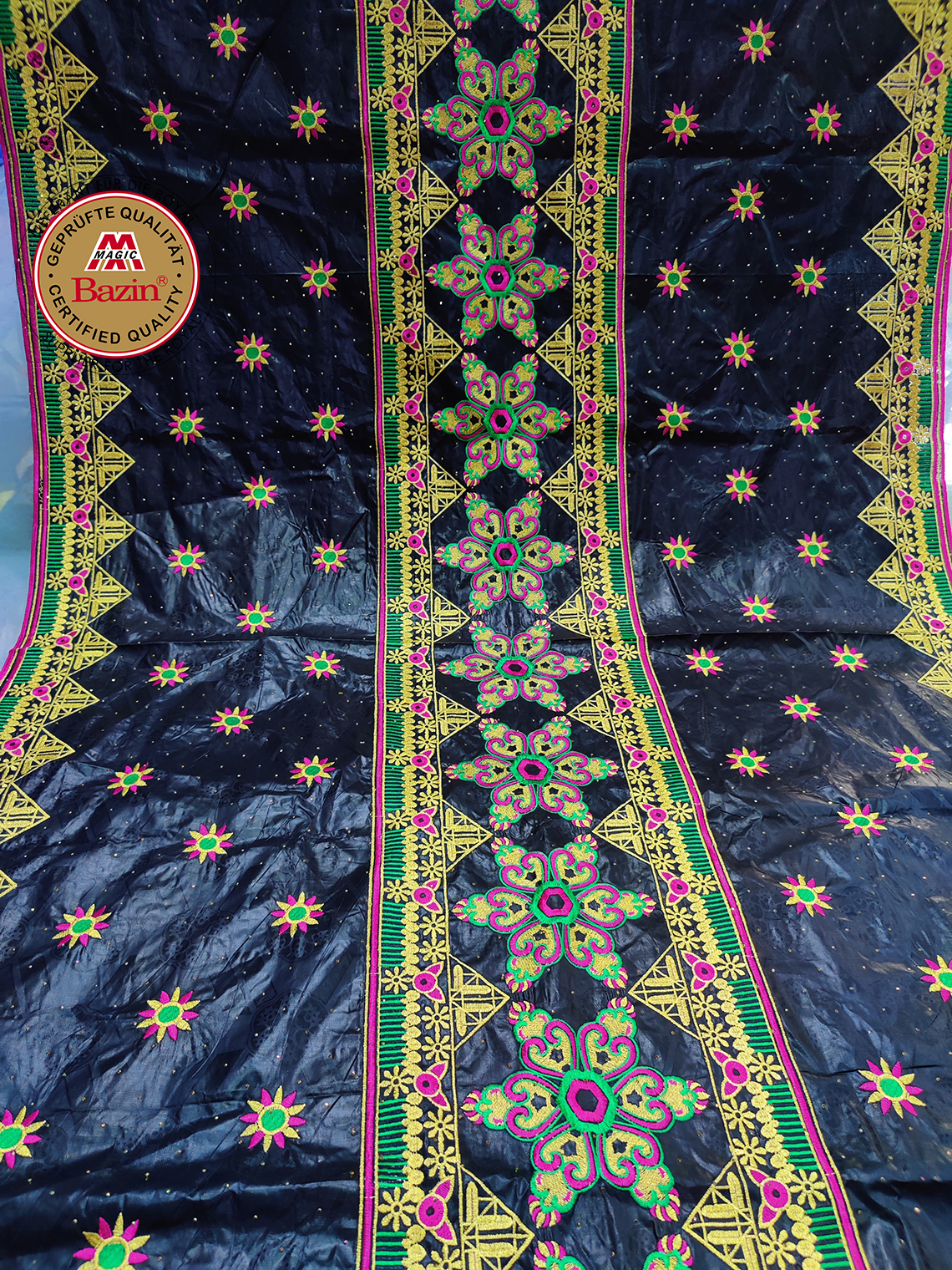 Royal Blue African Brocade Bazin Riche With Stones 5 Yards Nigerian ...