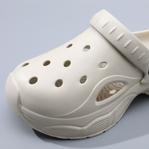 Crocs unisexes à enfiler, semelle épaisse, respirants, antidérapants, pour l'extérieur, couleur beige, chaussures d'été - Product Image 4
