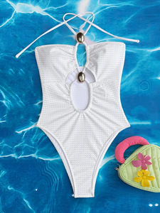 JSN personalizza 2025 nuovo Bikini intero in tinta unita con taglio alto scavato in tessuto speciale costumi <span class=keywords><strong>da</strong></span> bagno Fitness Sexy Bikini Set per le donne - Product Image 3
