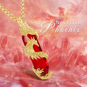 Vente en gros de bijoux pendentif en pierre naturelle rouge cornaline et pierres précieuses <span class=keywords><strong>collier</strong></span> Phoenix plaqué or pour femme ou homme - Product Image 5