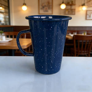 Mug isotherme en émail empilable en forme de V de 10 oz, motif marbré bleu personnalisé, effet tourbillon <span class=keywords><strong>granité</strong></span>, sans anse, pour bière, café, lait - Product Image 2