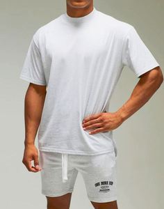 Ensemble survêtement respirant gris chiné pour homme : T-shirt oversize et short – Collection été en gros - Product Image 1