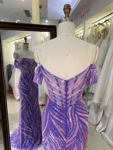 New America vente en gros LA marque hors épaule perles robe africaine robe pour robes <span class=keywords><strong>de</strong></span> bal violet - Product Image 5