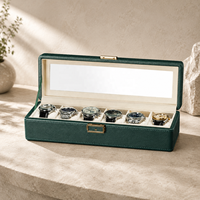 Boîte à montres de luxe en cuir PU à 6 emplacements avec fenêtre transparente, étui de présentation de montres, organisateur personnalisé avec logo pour la vente en gros