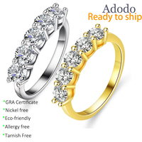 Usine en gros 14K plaqué or Non ternir bijoux Fine mode 925 argent VVS1 GRA Moissanite cinq étoiles rangée anneaux pour les femmes