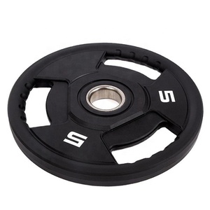 Disques de poids en uréthane personnalisés en gros, logo personnalisé, 51 mm, <span class=keywords><strong>fonte</strong></span>, plaque de poids de <span class=keywords><strong>25</strong></span> <span class=keywords><strong>kg</strong></span>, revêtement en uréthane, plaques de poids à trois poignées - Product Image 4