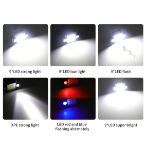Lampada da lavoro magnetica portatile a <span class=keywords><strong>Led</strong></span> rosso blu lampeggiante faro multifunzione 9 COB <span class=keywords><strong>5</strong></span> modalità luce faro da pesca campeggio - Product Image 3