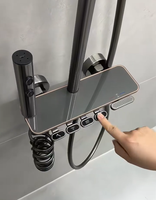Ensemble de douche pluie gris anthracite en laiton, design touches de piano, robinets thermostatiques, mitigeur à cartouche céramique, douchette à jet doux, barre coulissante, pour usage hôtelier
