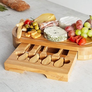 Oem Antique Đánh Bóng Bằng Gỗ Phục Vụ Tre Pho Mát Cắt Hội Đồng Quản Trị Và Dao Thiết Lập Với Slide-out Dao Kéo Ngăn Kéo Charcuterie Bảng - Product Image 4
