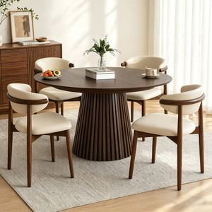 Mesa de Comedor Redonda Extensible y Plegable de Madera, Estilo Nórdico y Francés, de Mediados de Siglo, para Apartamentos Pequeños y Casas de Huéspedes de Lujo - Product Image 1