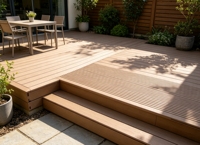 Planche de terrasse en WPC massif, composite bois-plastique PE, double face rainurée et surface plate gaufrée pour terrasse extérieure et jardin