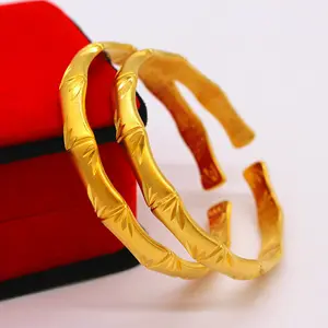 bambu gelang emas Suppliers-Ethlyn Gelang Bambu 18K Lapis Emas untuk Wanita, Perhiasan Pesta Anak Perempuan Dubai India Etiopia & Hadiah Gelang 5338