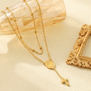 <span class=keywords><strong>Collana</strong></span> <span class=keywords><strong>Rosario</strong></span> a Doppio Strato Placcata <span class=keywords><strong>Oro</strong></span> 18K, Pendente <span class=keywords><strong>in</strong></span> Acciaio Inox con Vergine Maria e Croce, Gioielli alla Moda per Donne - Product Image 3